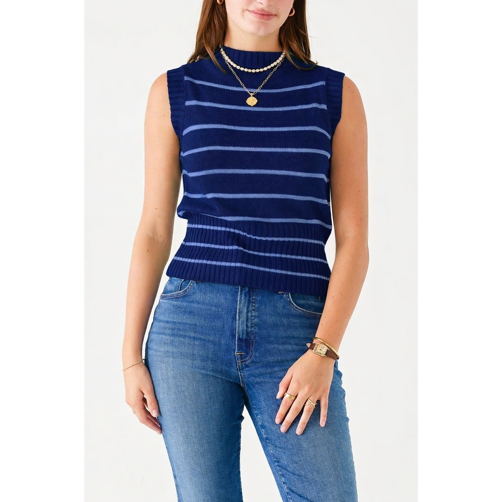 NWT Voyageur by Mersea Breton Striped Sweater Vest Navy Blue XS